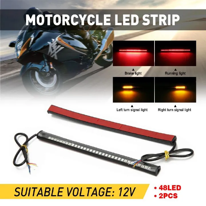 Motorcycle LED Strip Light Bar - Sequential Turn Signal & Brake Light 8 Inch Flexible Amber Red Tail Light Universal
