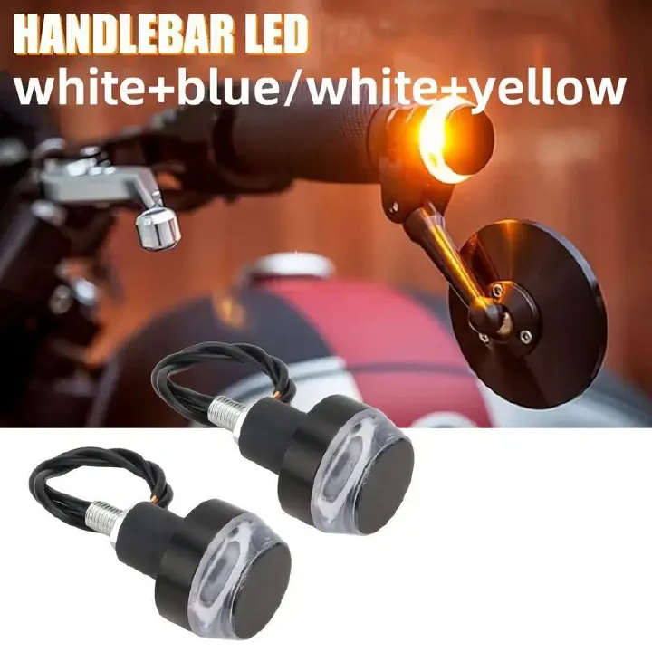 2PCS Universal Motorcycle LED Handlebar Turn Signal Lights LED Handlebar Indicators White Blue Yellow