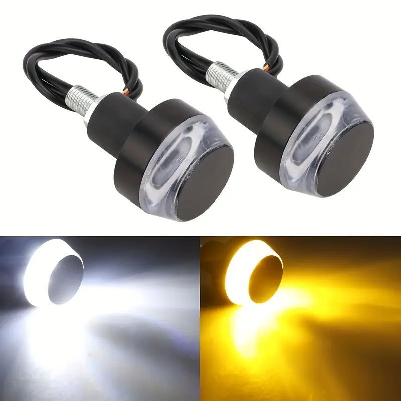 2PCS Universal Motorcycle LED Handlebar Turn Signal Lights LED Handlebar Indicators White Blue Yellow