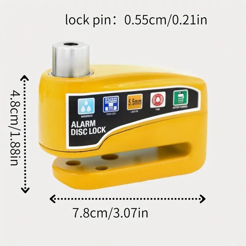 Motorcycle Alarm Disc Lock 5.5mm - Waterproof Anti-Theft Security Lock with Loud Siren for Bikes & Scooters