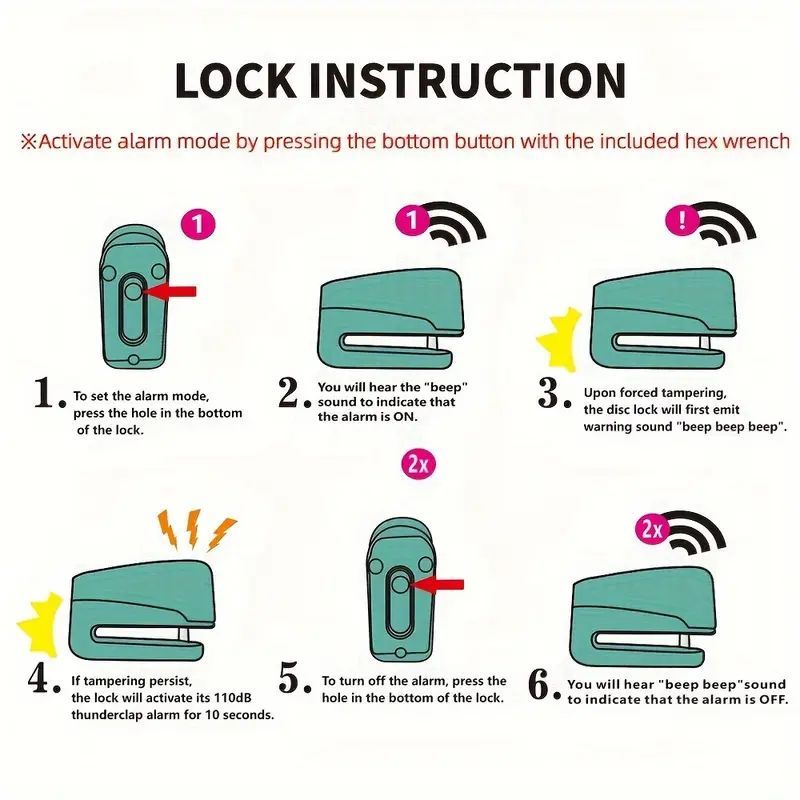 Motorcycle Alarm Disc Lock 5.5mm - Waterproof Anti-Theft Security Lock with Loud Siren for Bikes & Scooters