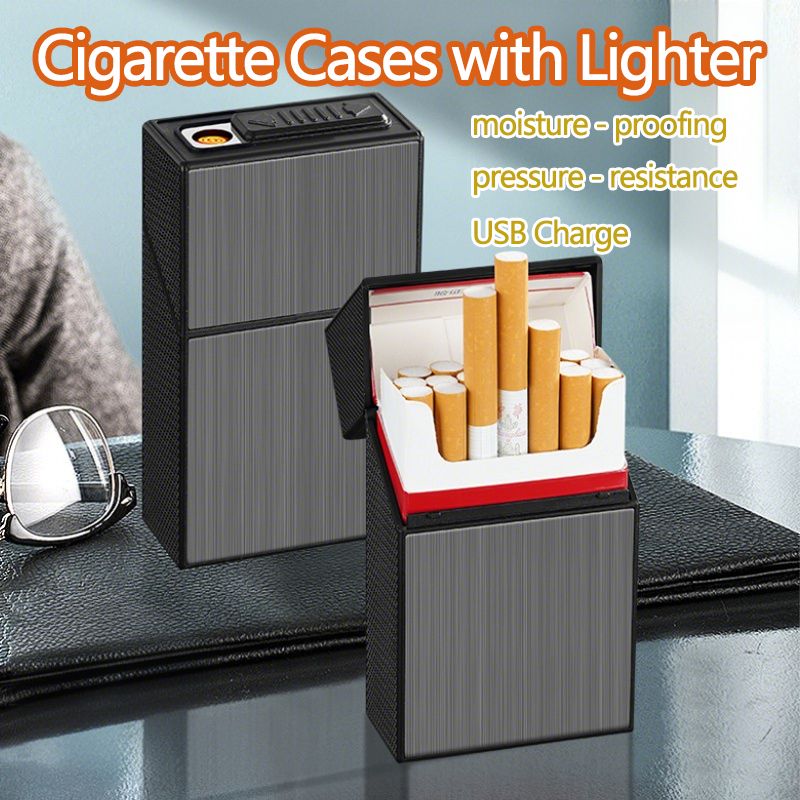 20-Cigarette Capacity Metal Cigarette Case with Built-in Lighter Cigarette Box Kabati Ya Sigareti Na Lighter Ndani