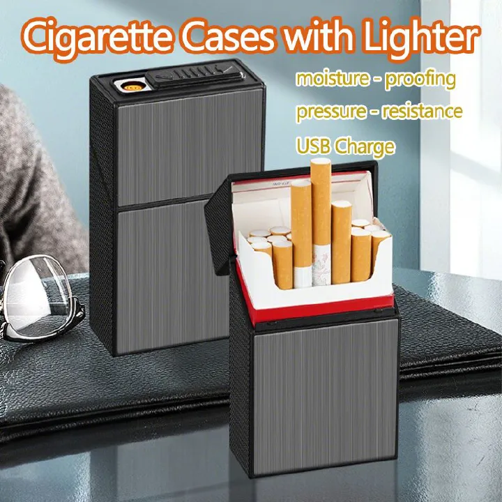 20-Cigarette Capacity Metal Cigarette Case with Built-in Lighter Cigarette Box Kabati Ya Sigareti Na Lighter Ndani