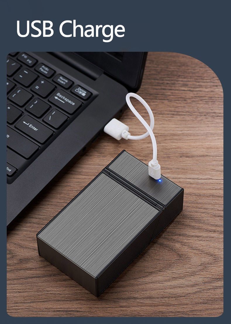 20-Cigarette Capacity Metal Cigarette Case with Built-in Lighter Cigarette Box Kabati Ya Sigareti Na Lighter Ndani