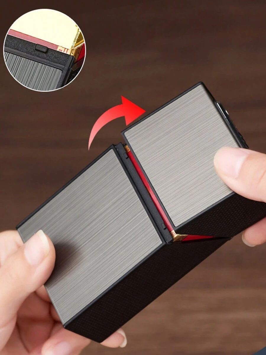 20-Cigarette Capacity Metal Cigarette Case with Built-in Lighter Cigarette Box Kabati Ya Sigareti Na Lighter Ndani