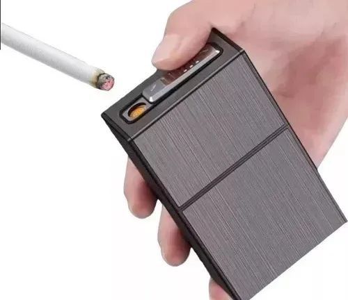20-Cigarette Capacity Metal Cigarette Case with Built-in Lighter Cigarette Box Kabati Ya Sigareti Na Lighter Ndani
