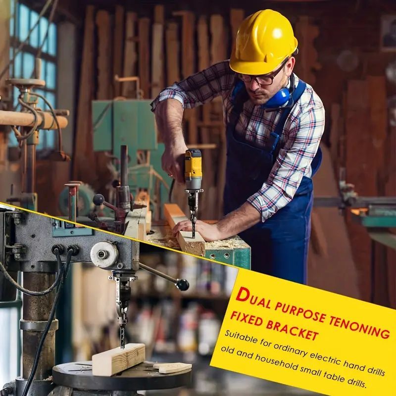 Drill Mortise Attachment Square Hole Drill Bracket – Mortise Tenon Bit Adapter Bracket for Electric Hand Drill & Bench Drill Press Woodworking Drill Tool Square Hole Bit Holder