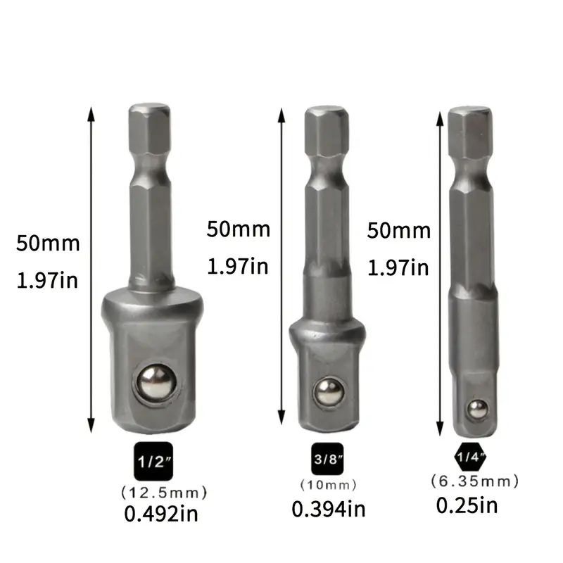 Drill Socket Adapter 1/4" 3/8" 1/2" Drive Universal Joint Extension Impact Driver Hex Shank Tools Convert Any Drill to Socket Wrench