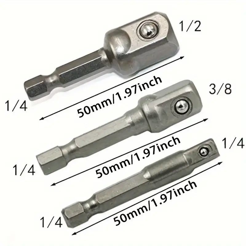 Drill Socket Adapter 1/4" 3/8" 1/2" Drive Universal Joint Extension Impact Driver Hex Shank Tools Convert Any Drill to Socket Wrench