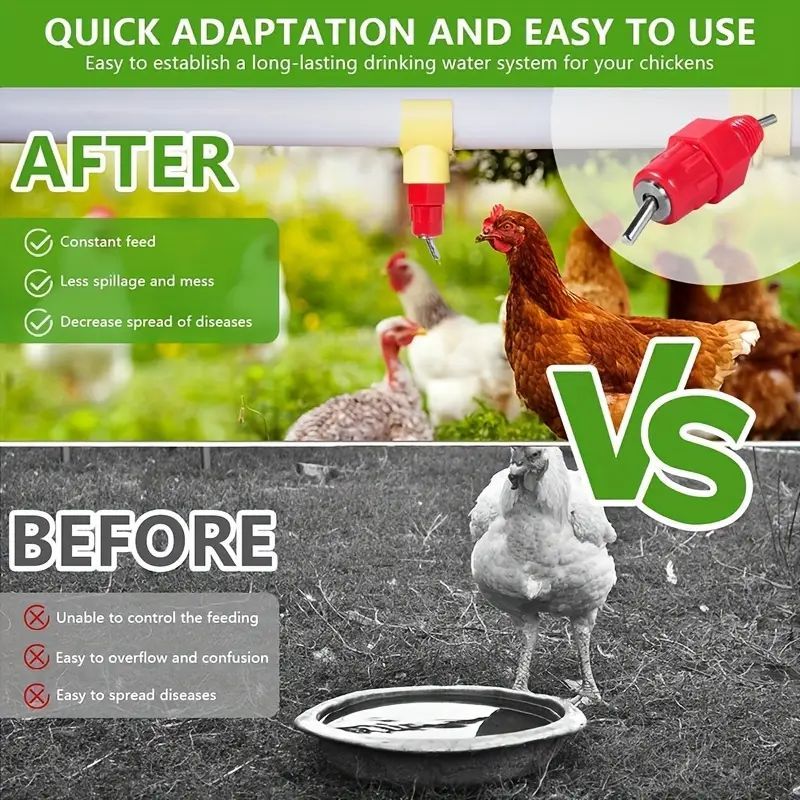 10/20/50 Pcs Automatic Poultry Nipple Drinkers Chicken Feeder -  Chicken Waterers for Layers, Broilers & Kienyeji - Easy Install Water System
