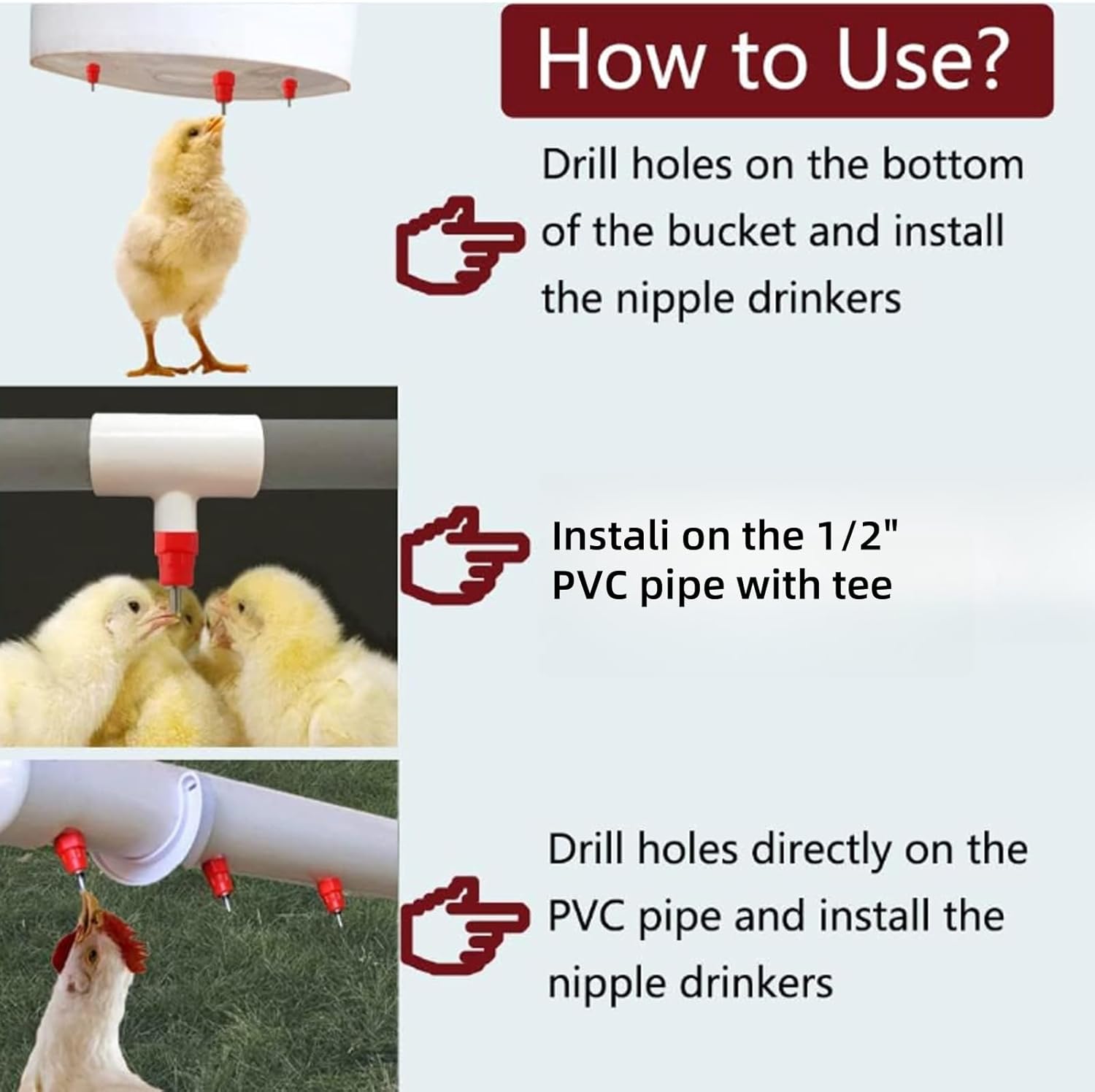 10/20/50 Pcs Automatic Poultry Nipple Drinkers Chicken Feeder -  Chicken Waterers for Layers, Broilers & Kienyeji - Easy Install Water System