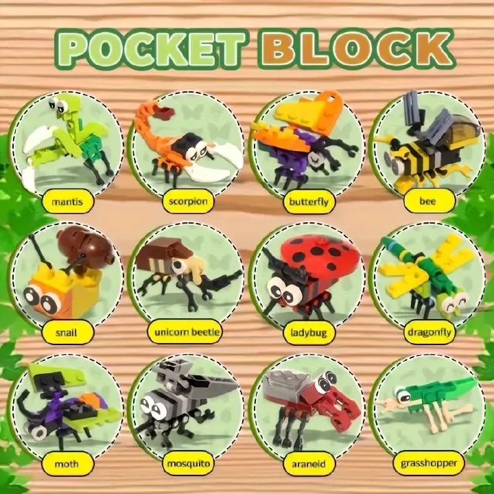 12-in-1 Insect Building Toys Set Mini Animal Figures LEGO-Style Educational Blocks for Kids Mini Bricks Toys Educational STEM Toys Perfect Gift