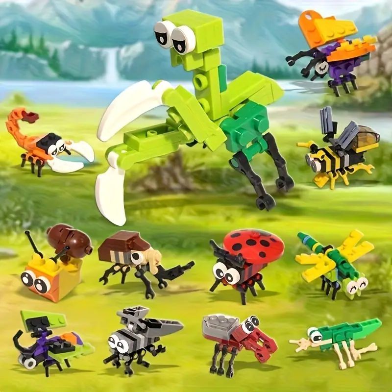 12-in-1 Insect Building Toys Set Mini Animal Figures LEGO-Style Educational Blocks for Kids Mini Bricks Toys Educational STEM Toys Perfect Gift