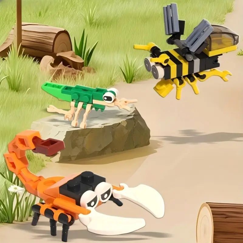 12-in-1 Insect Building Toys Set Mini Animal Figures LEGO-Style Educational Blocks for Kids Mini Bricks Toys Educational STEM Toys Perfect Gift