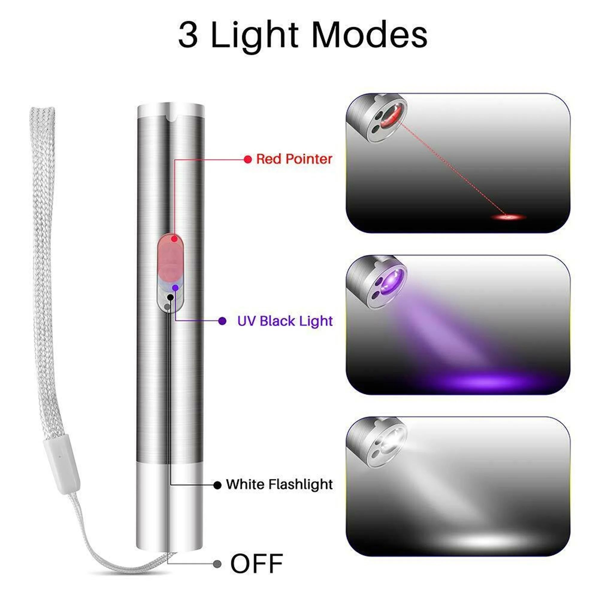 3-in-1 Rechargeable LED Torch - Laser Pointer, UV Light & Flashlight | USB Charging