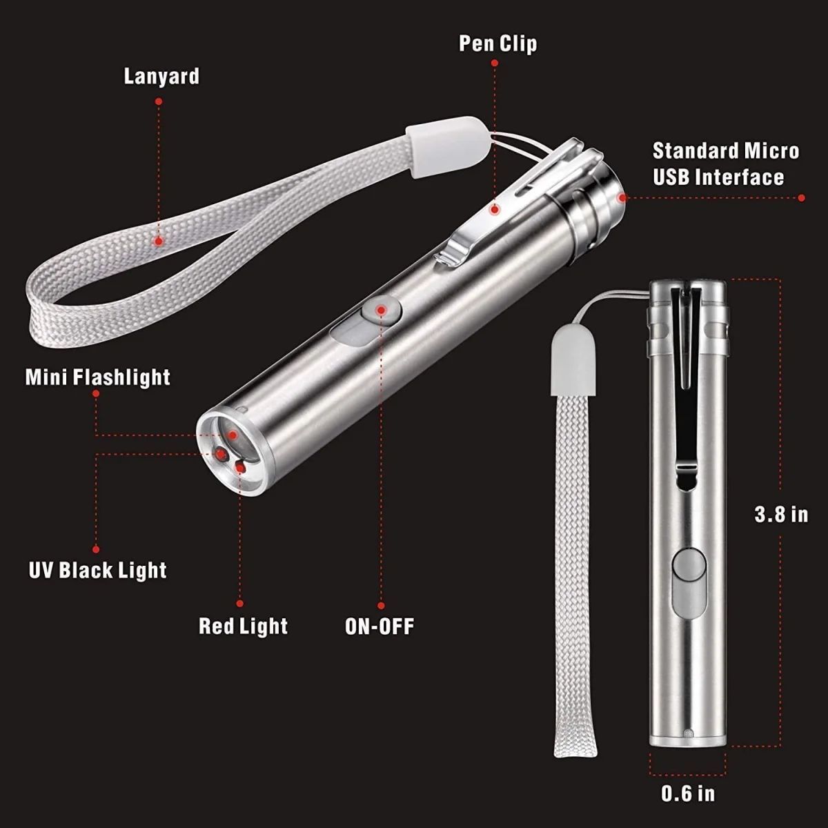 3-in-1 Rechargeable LED Torch - Laser Pointer, UV Light & Flashlight | USB Charging