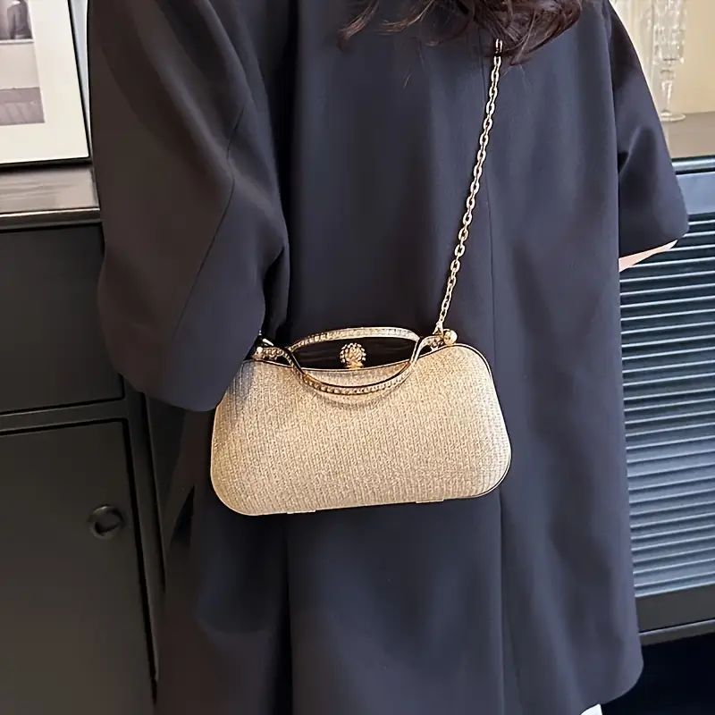Luxury Diamond Detail Evening Clutch Bag Women Sparkly Party Purse with Chain Strap - Elegant Wedding Handbag Kikapu Cha Sherehe for Ladies