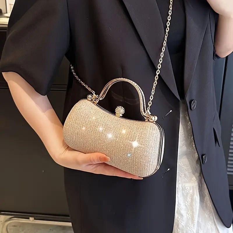 Luxury Diamond Detail Evening Clutch Bag Women Sparkly Party Purse with Chain Strap - Elegant Wedding Handbag Kikapu Cha Sherehe for Ladies