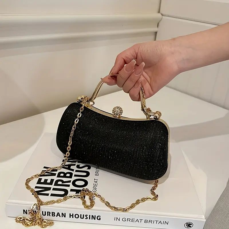 Luxury Diamond Detail Evening Clutch Bag Women Sparkly Party Purse with Chain Strap - Elegant Wedding Handbag Kikapu Cha Sherehe for Ladies