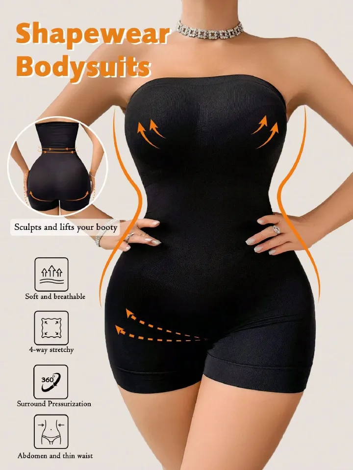 Seamless Strapless Bodysuit Shapewear - Tummy Control Waist Trainer Off Shoulder Body Shaper with Butt Lifter Waistrainer for Women