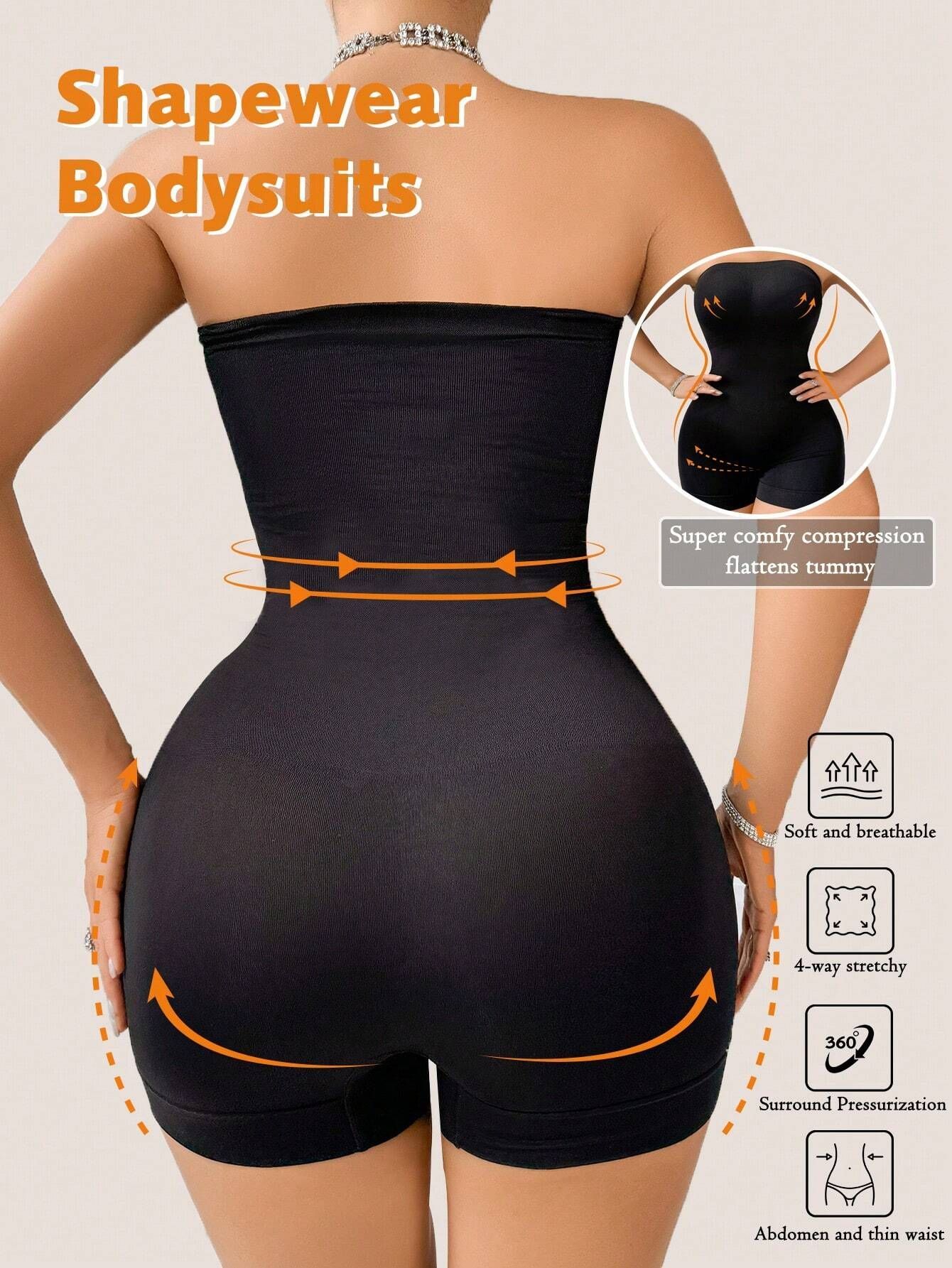 Seamless Strapless Bodysuit Shapewear - Tummy Control Waist Trainer Off Shoulder Body Shaper with Butt Lifter Waistrainer for Women