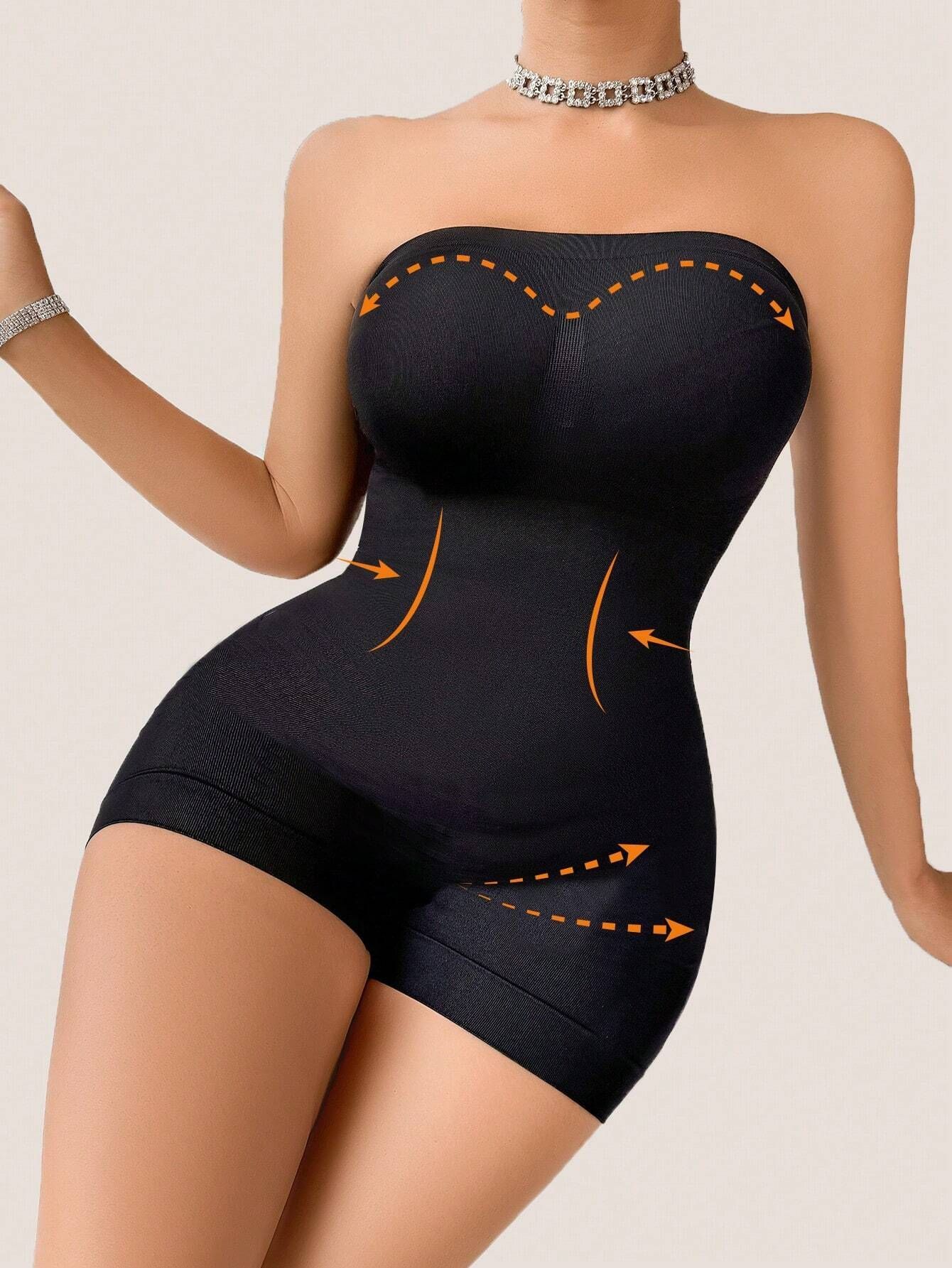 Seamless Strapless Bodysuit Shapewear - Tummy Control Waist Trainer Off Shoulder Body Shaper with Butt Lifter Waistrainer for Women
