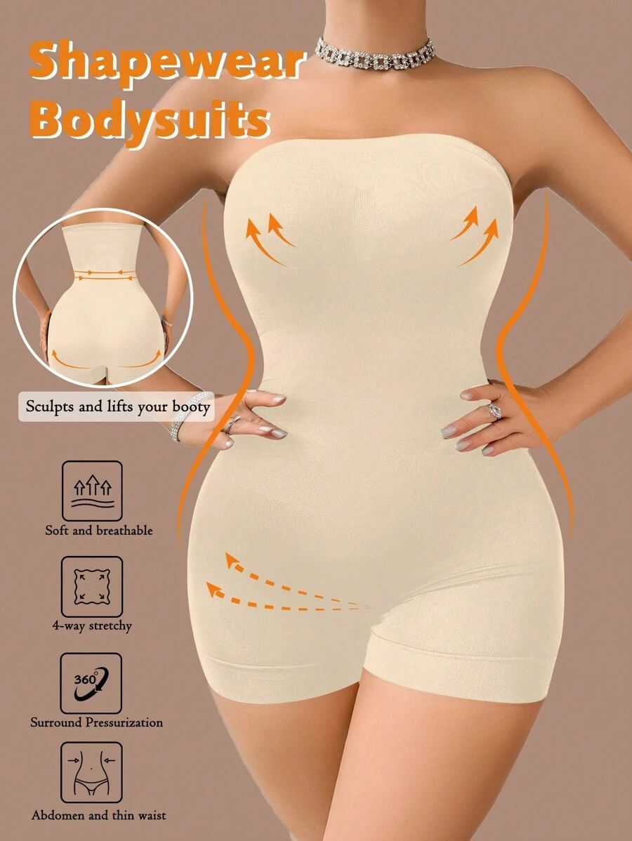 Seamless Strapless Bodysuit Shapewear - Tummy Control Waist Trainer Off Shoulder Body Shaper with Butt Lifter Waistrainer for Women