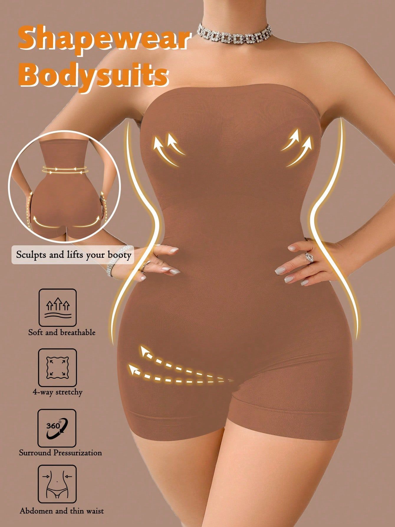 Seamless Strapless Bodysuit Shapewear - Tummy Control Waist Trainer Off Shoulder Body Shaper with Butt Lifter Waistrainer for Women