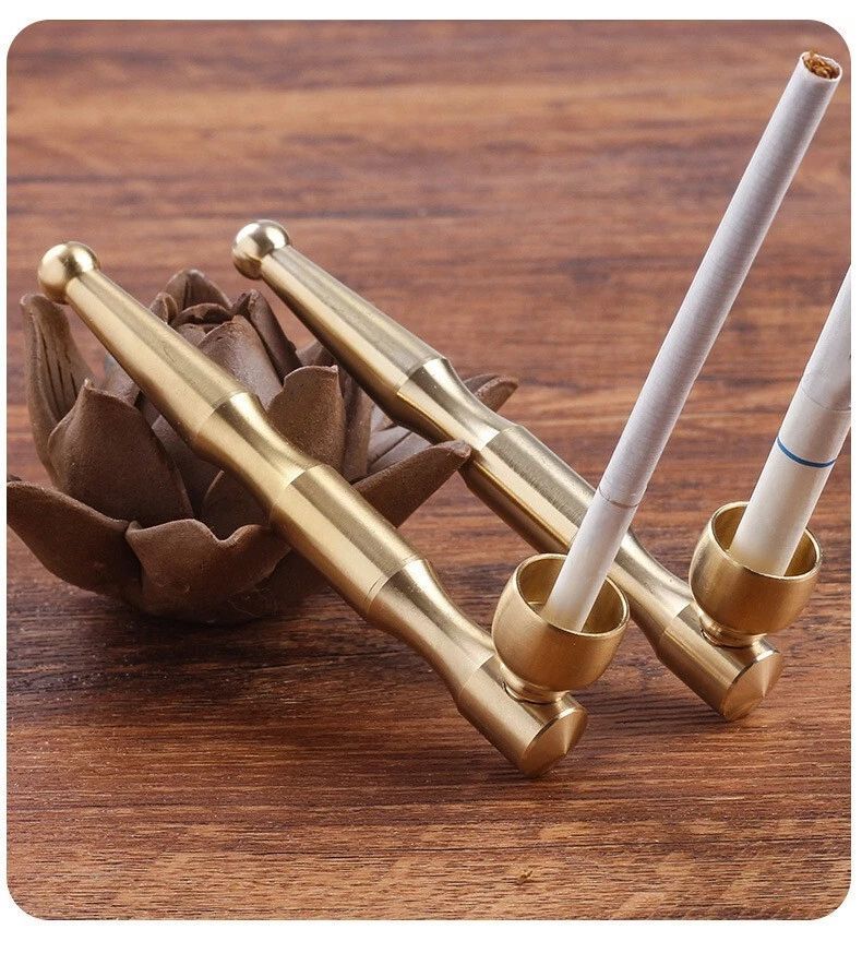 Kibao Brass Metal Smoking Pipe with Stainless Steel Cigarette Filter - Portable Kiko Tobacco Pipe for Smoking Tobacco or Herbs