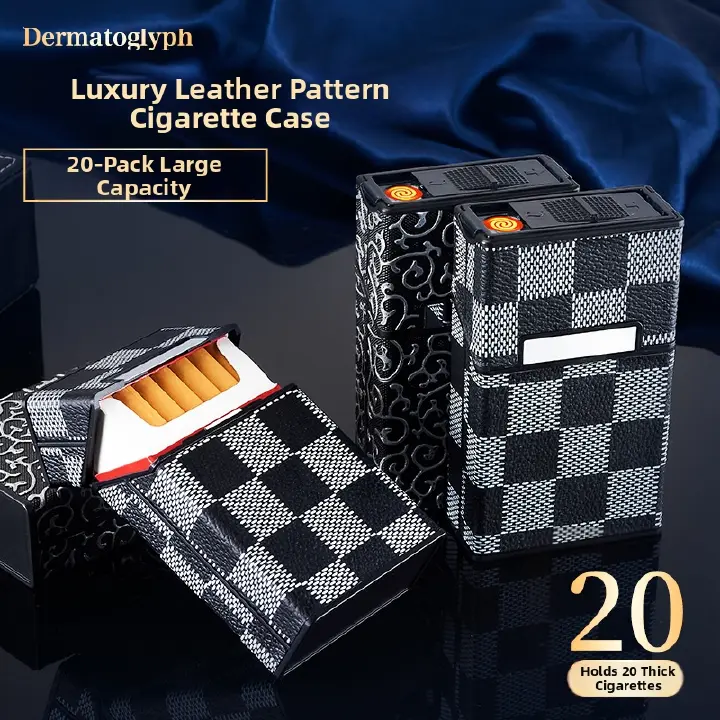2-in-1 Luxury Leather Cigarette Case & Rechargeable Electric Lighter - 20 Cigarettes Storage Box Windproof Flameless