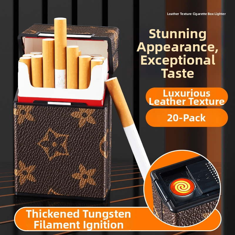 2-in-1 Luxury Leather Cigarette Case & Rechargeable Electric Lighter - 20 Cigarettes Storage Box Windproof Flameless