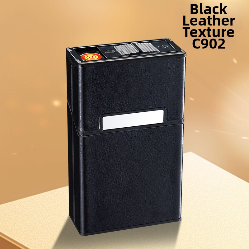 2-in-1 Luxury Leather Cigarette Case & Rechargeable Electric Lighter - 20 Cigarettes Storage Box Windproof Flameless