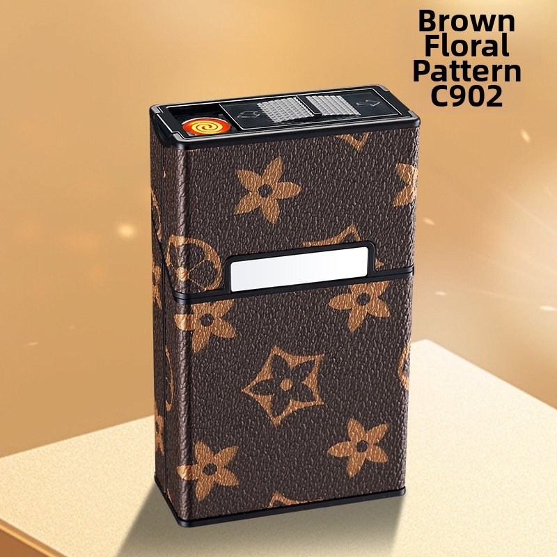 2-in-1 Luxury Leather Cigarette Case & Rechargeable Electric Lighter - 20 Cigarettes Storage Box Windproof Flameless