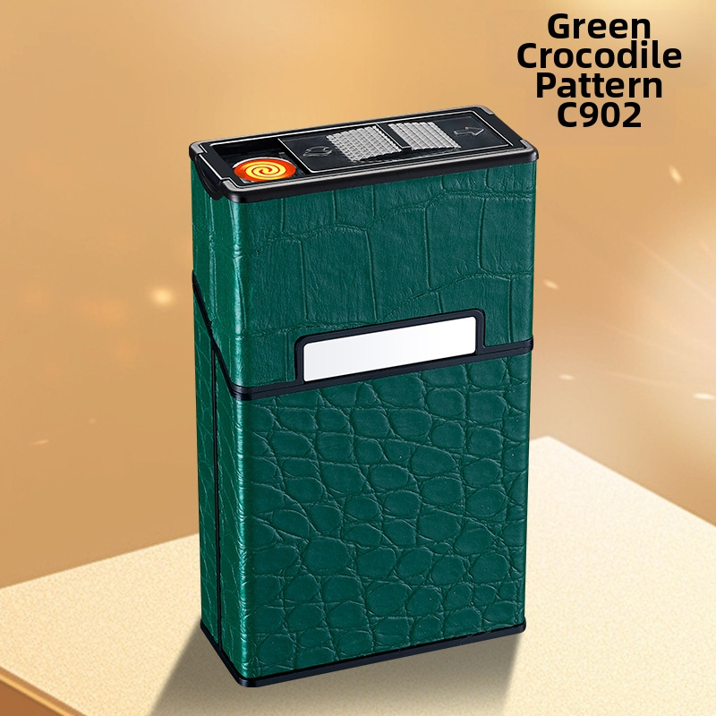 2-in-1 Luxury Leather Cigarette Case & Rechargeable Electric Lighter - 20 Cigarettes Storage Box Windproof Flameless