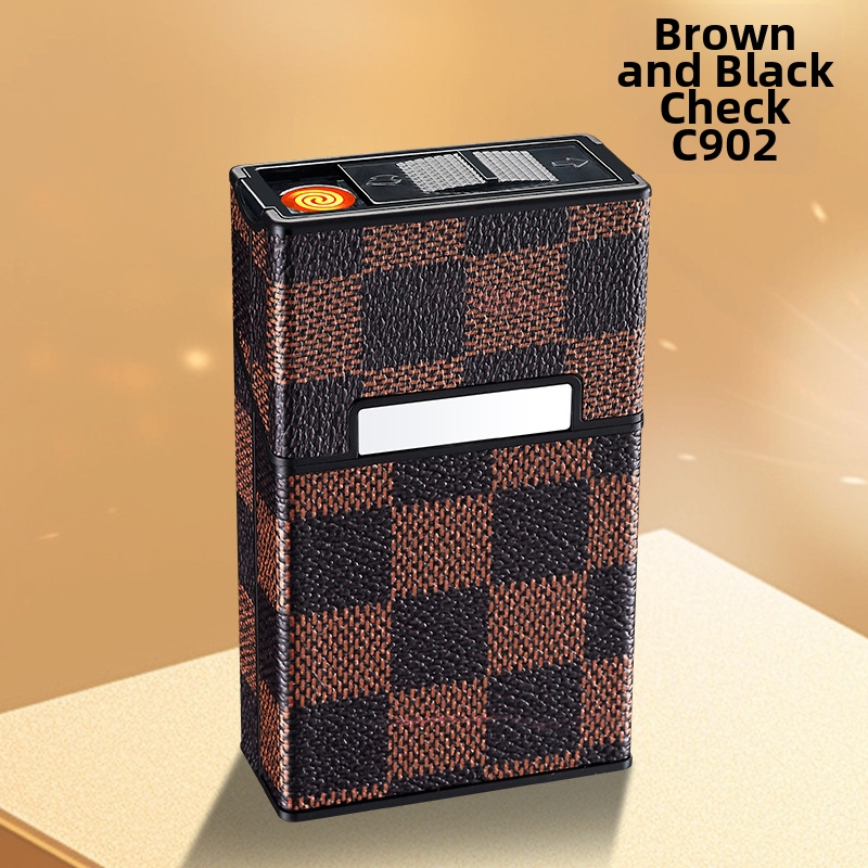 2-in-1 Luxury Leather Cigarette Case & Rechargeable Electric Lighter - 20 Cigarettes Storage Box Windproof Flameless
