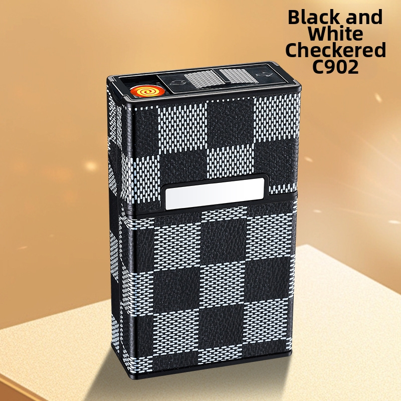 2-in-1 Luxury Leather Cigarette Case & Rechargeable Electric Lighter - 20 Cigarettes Storage Box Windproof Flameless