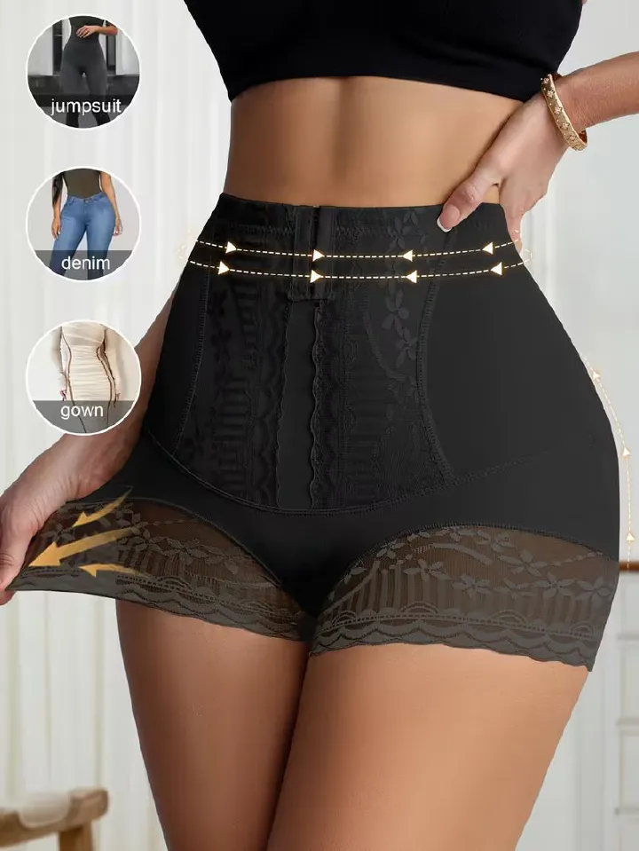 SeamlessTummy Tucker Lace Trim High Waist Body Shaper Shorts - Slimming Control Pants Body Shaper with Butt Lifter