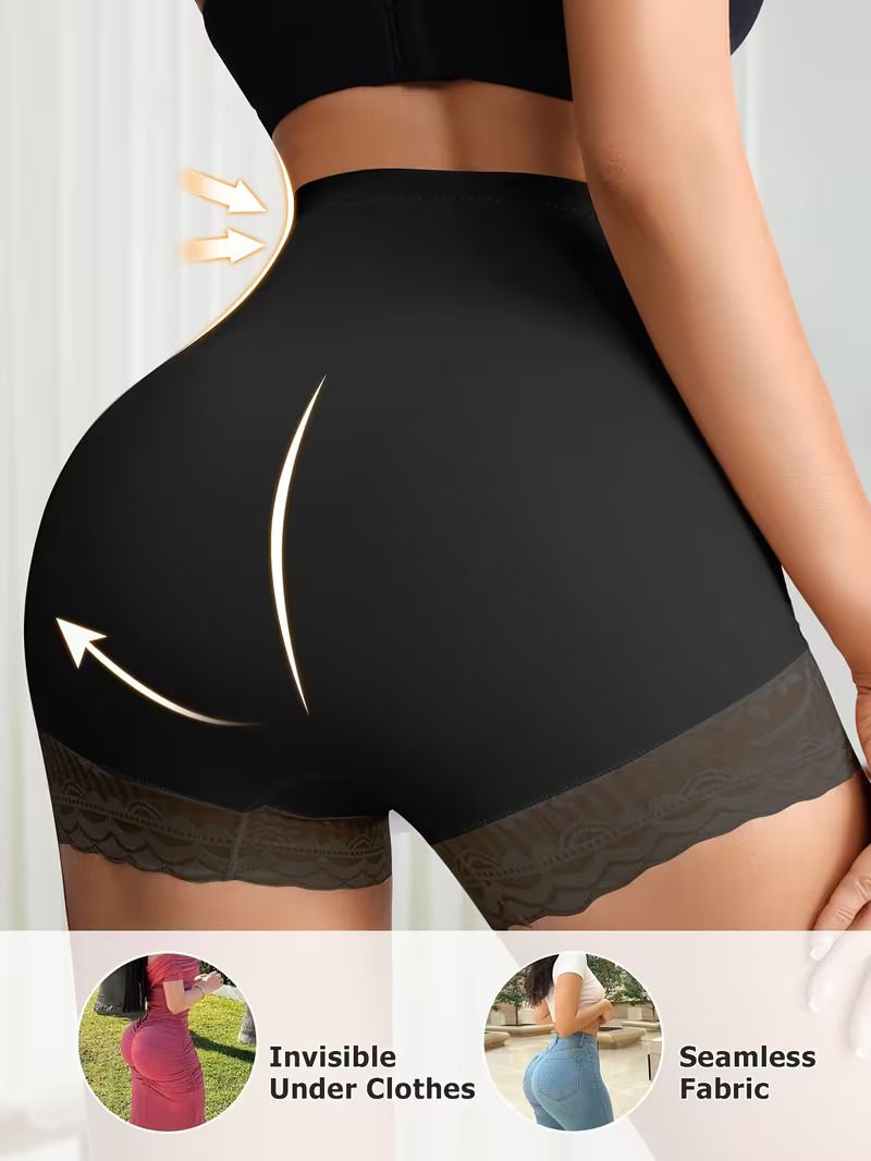 SeamlessTummy Tucker Lace Trim High Waist Body Shaper Shorts - Slimming Control Pants Body Shaper with Butt Lifter