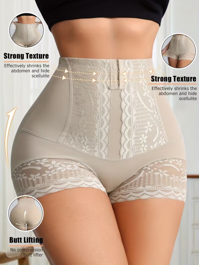 SeamlessTummy Tucker Lace Trim High Waist Body Shaper Shorts - Slimming Control Pants Body Shaper with Butt Lifter