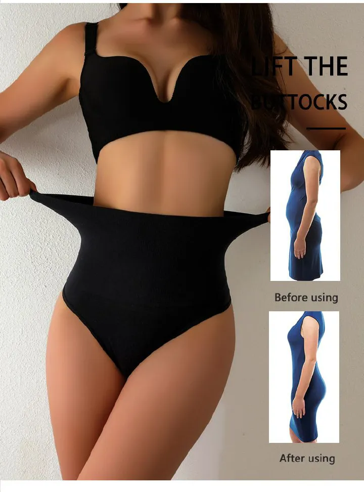 High Waist Tummy Tucker Body Shaper Thong-Style - Seamless Slimming Control Pants Underwear for Women Postpartum Recovery Hip Shaping