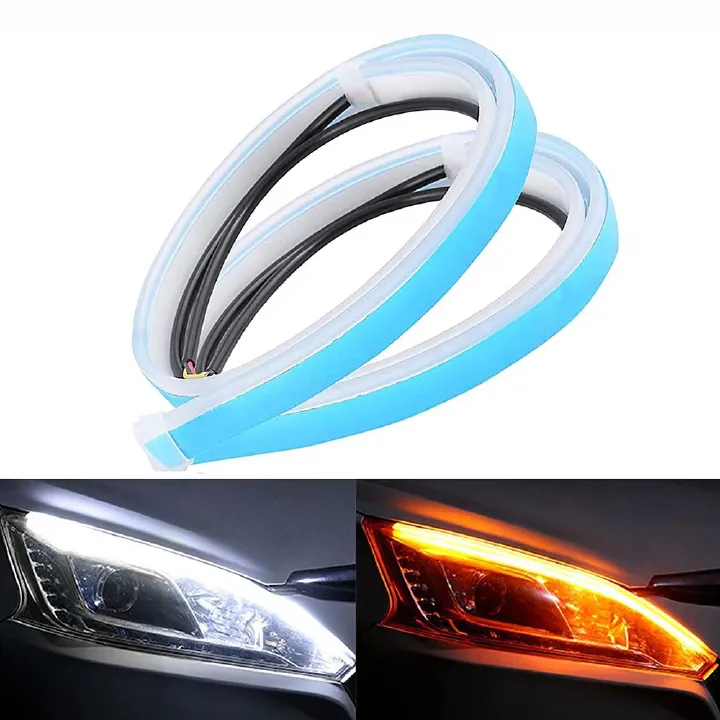 2 pcs Flexible LED Daytime Running Light (DRL) Strip Switchback Sequential Flowing Turn Signal Indicator Cuttable Car Headlight Eyebrow Streaming Lights