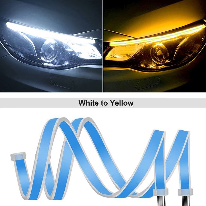 2 pcs Flexible LED Daytime Running Light (DRL) Strip Switchback Sequential Flowing Turn Signal Indicator Cuttable Car Headlight Eyebrow Streaming Lights