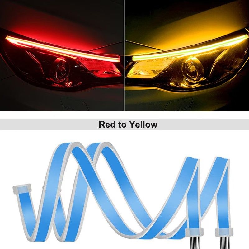 2 pcs Flexible LED Daytime Running Light (DRL) Strip Switchback Sequential Flowing Turn Signal Indicator Cuttable Car Headlight Eyebrow Streaming Lights