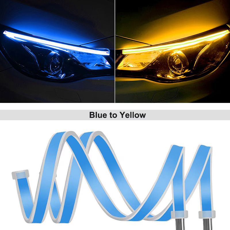 2 pcs Flexible LED Daytime Running Light (DRL) Strip Switchback Sequential Flowing Turn Signal Indicator Cuttable Car Headlight Eyebrow Streaming Lights
