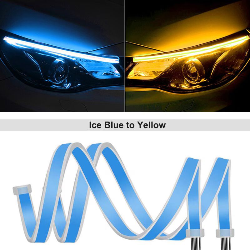 2 pcs Flexible LED Daytime Running Light (DRL) Strip Switchback Sequential Flowing Turn Signal Indicator Cuttable Car Headlight Eyebrow Streaming Lights