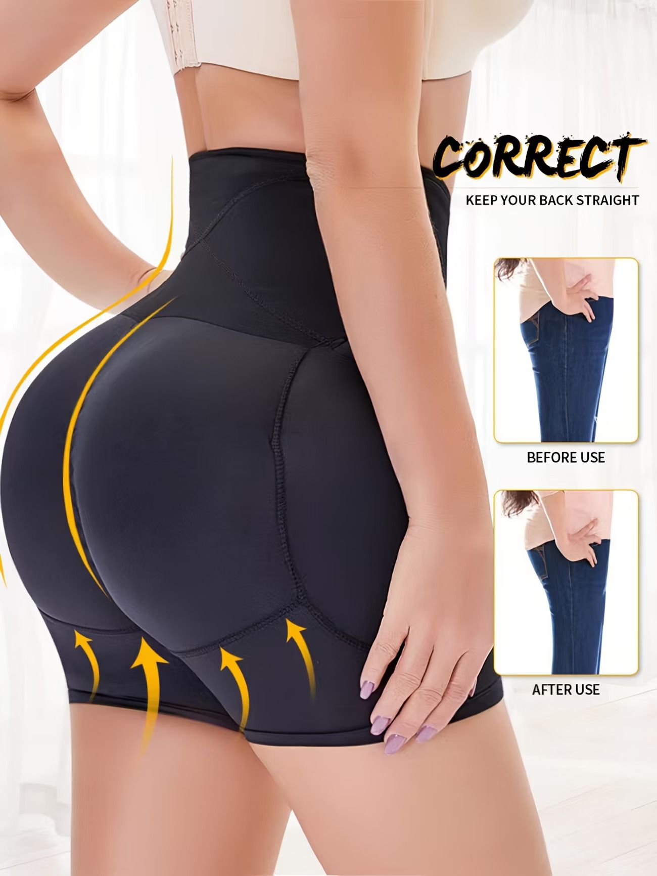 Seamless Padded Ladies High Waist Tummy Tucker Body Shaper - Butt Lifter Slimming Shapewear Shorts Control Pants Hip Enhancement Pads