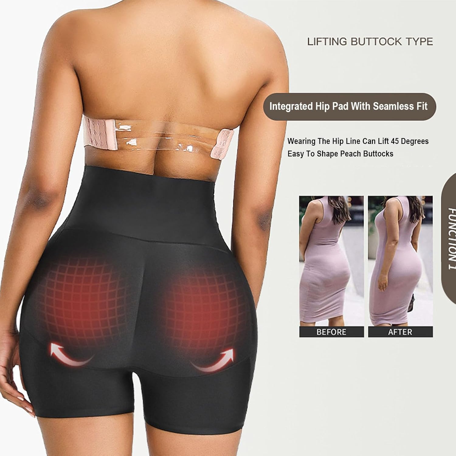 Seamless Padded Ladies High Waist Tummy Tucker Body Shaper - Butt Lifter Slimming Shapewear Shorts Control Pants Hip Enhancement Pads