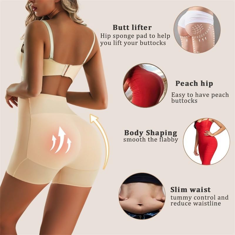 Seamless Padded Ladies High Waist Tummy Tucker Body Shaper - Butt Lifter Slimming Shapewear Shorts Control Pants Hip Enhancement Pads