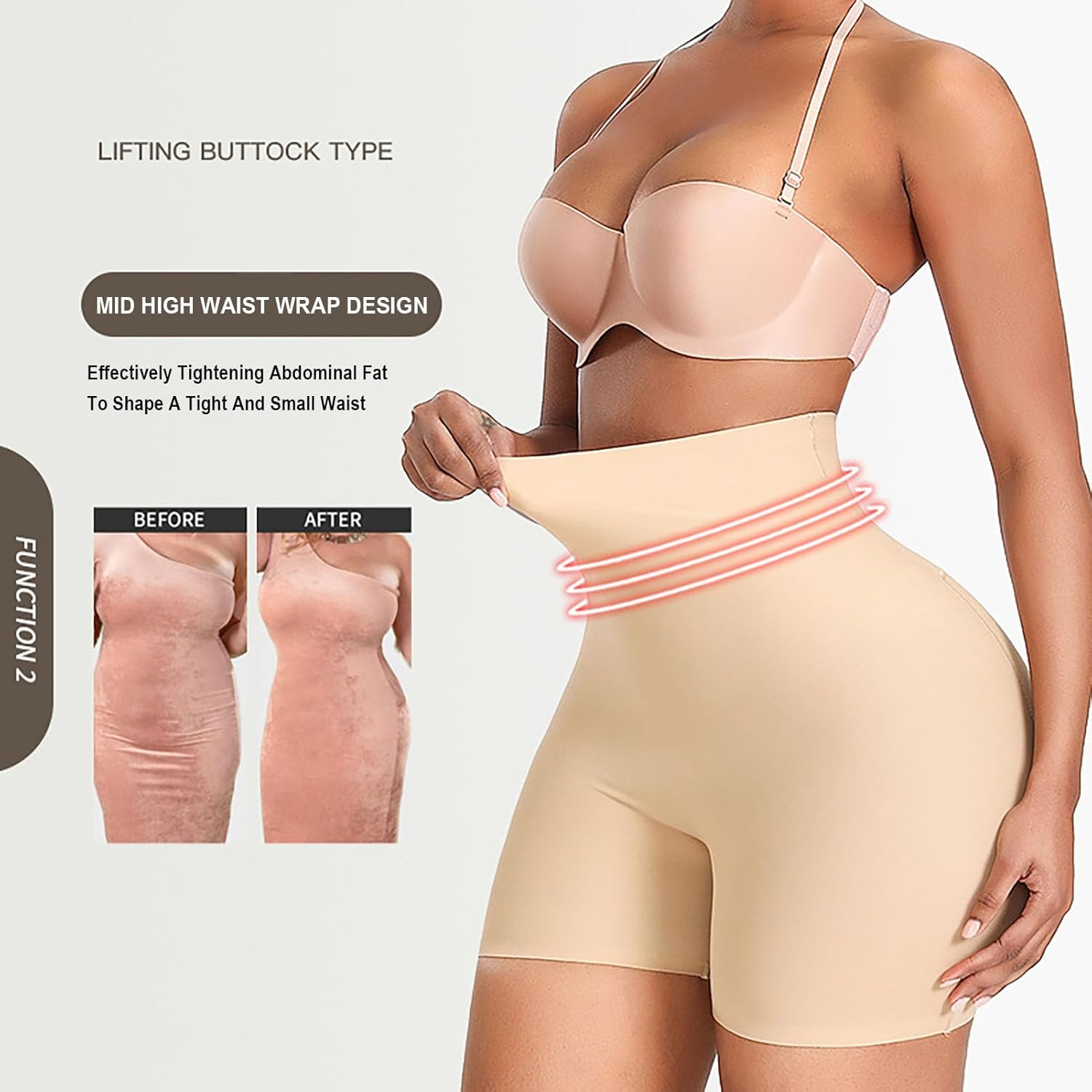Seamless Padded Ladies High Waist Tummy Tucker Body Shaper - Butt Lifter Slimming Shapewear Shorts Control Pants Hip Enhancement Pads