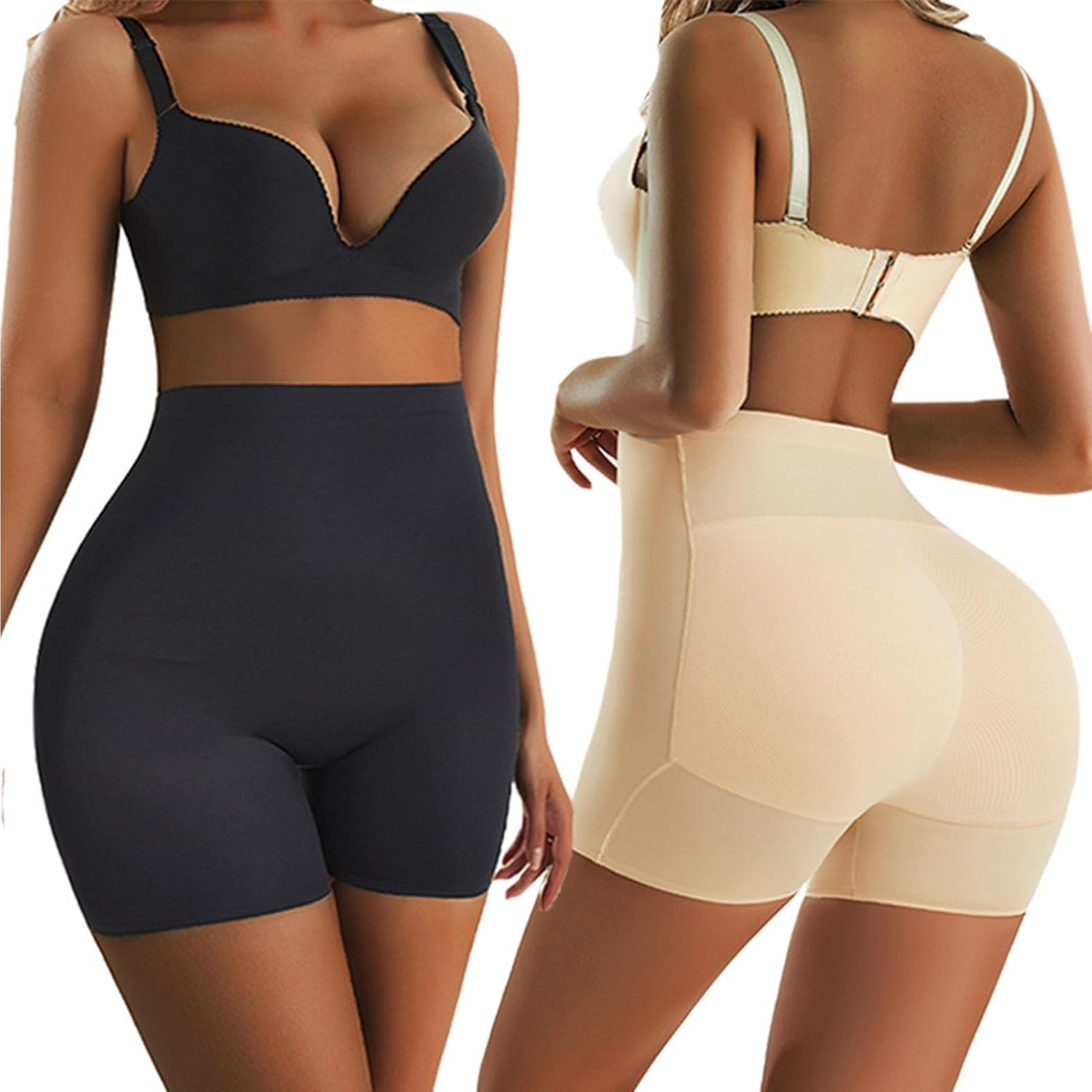 Seamless Padded Ladies High Waist Tummy Tucker Body Shaper - Butt Lifter Slimming Shapewear Shorts Control Pants Hip Enhancement Pads